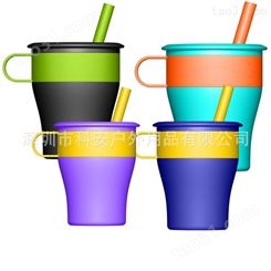科安硅胶生活用品创意硅胶折叠马克杯 吸管咖啡杯