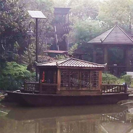 上海仿古木船厂家供应电动仿古游船 观光船 手划船 景观装饰船